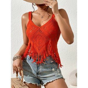 SHEIN Fringe Hem Cami Knit Top OS